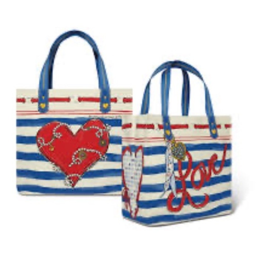 New $150 Brighton LOVE Striped Canvas Tote Sealed
